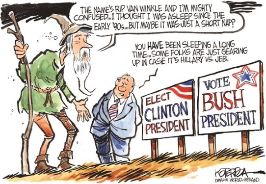 Jeff Koterba cartoon for December 29, 2014 "CLINTON BUSH CAMPAIGN."