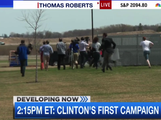 watch-reporters-hilariously-chase-after-hillary-clintons-van-at-her-first-campaign-event