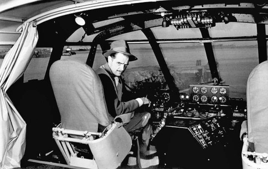 Oct. 31, 1947: Howard Hughes, millionaire plane manufacturer, sits at the control of his giant eight-engine wooden flying boat H-4 Hercules later known as the "Spruce Goose."